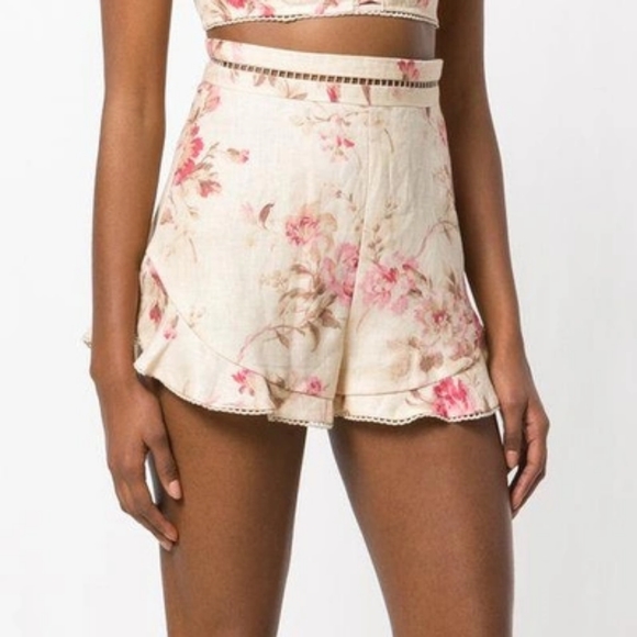 ZIMMERMAN Corsair Flutter Crochet-trimmed Floral-print Linen Short Size 2 - Picture 9 of 11